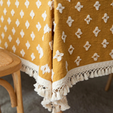 Versatile Yellow Embroidered Tassel Tablecloth