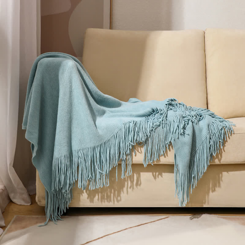 Chunky Knit Tassel Blanket