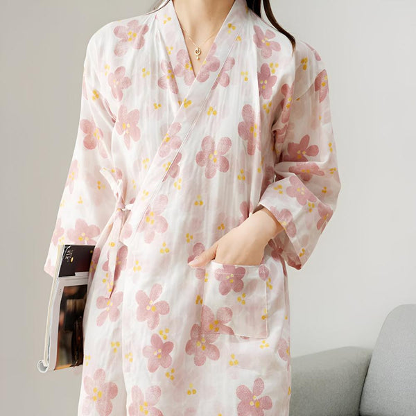 Women's Floral Pattern Cotton Bathrobe | M | Bathrobes | Casa & Beyond