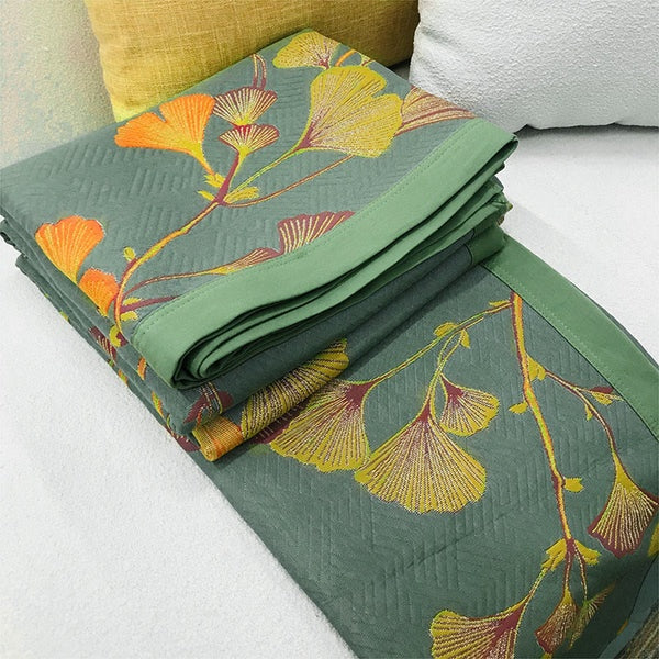 Jacquard Floral Ginkgo Leaves Reversible Blanket