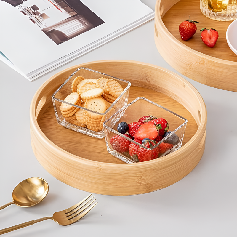 Bamboo Wood Round Serving Tray