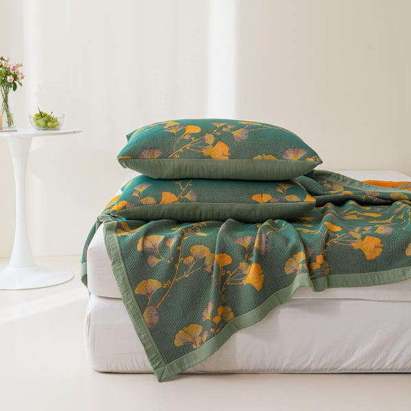 Jacquard Floral Ginkgo Leaves Reversible Blanket