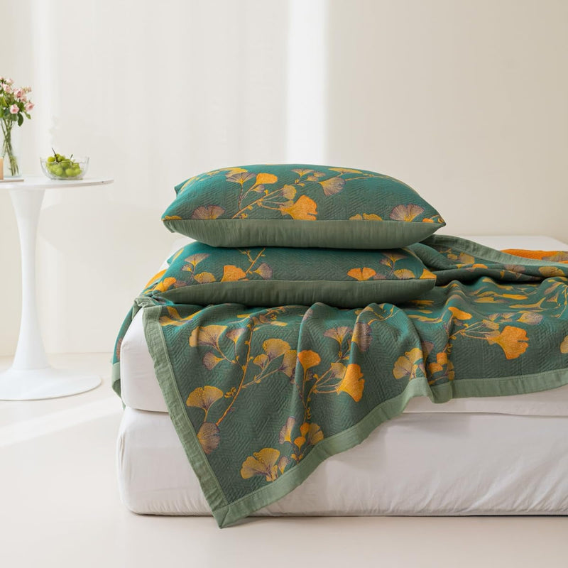 Jacquard Floral Ginkgo Leaves Reversible Blanket