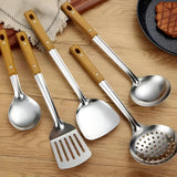 Wood-Grip Steel Kitchen Utensil Set (5 Sets)