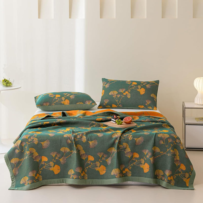 Jacquard Floral Ginkgo Leaves Reversible Blanket