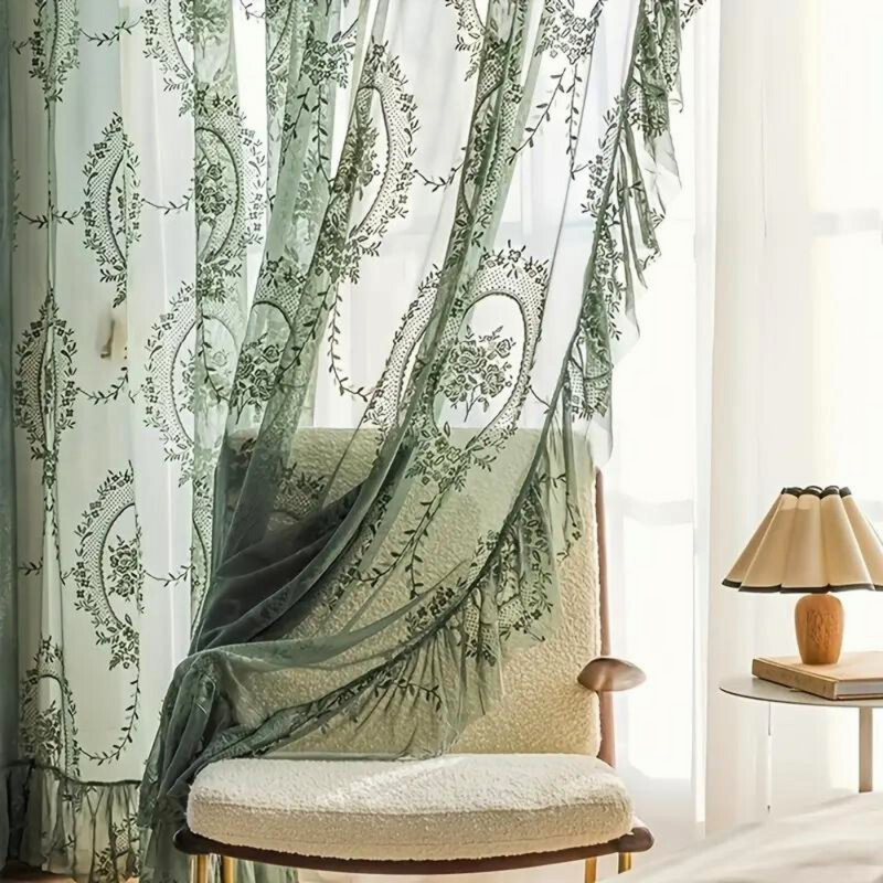 Majestic Green Lace Sheer Curtain