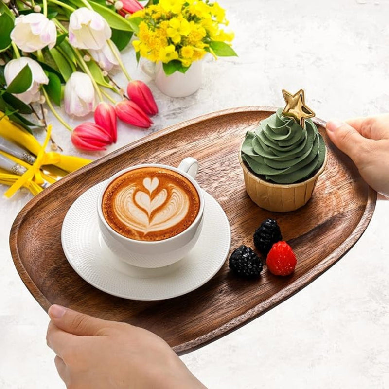 Oval Shaped Acacia Wood Serving Trays Set