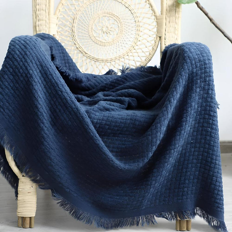 Waffle Weave Cotton Knitted Tassel Blanket