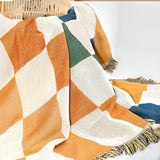 Colorful Checkerboard Tassel Blanket