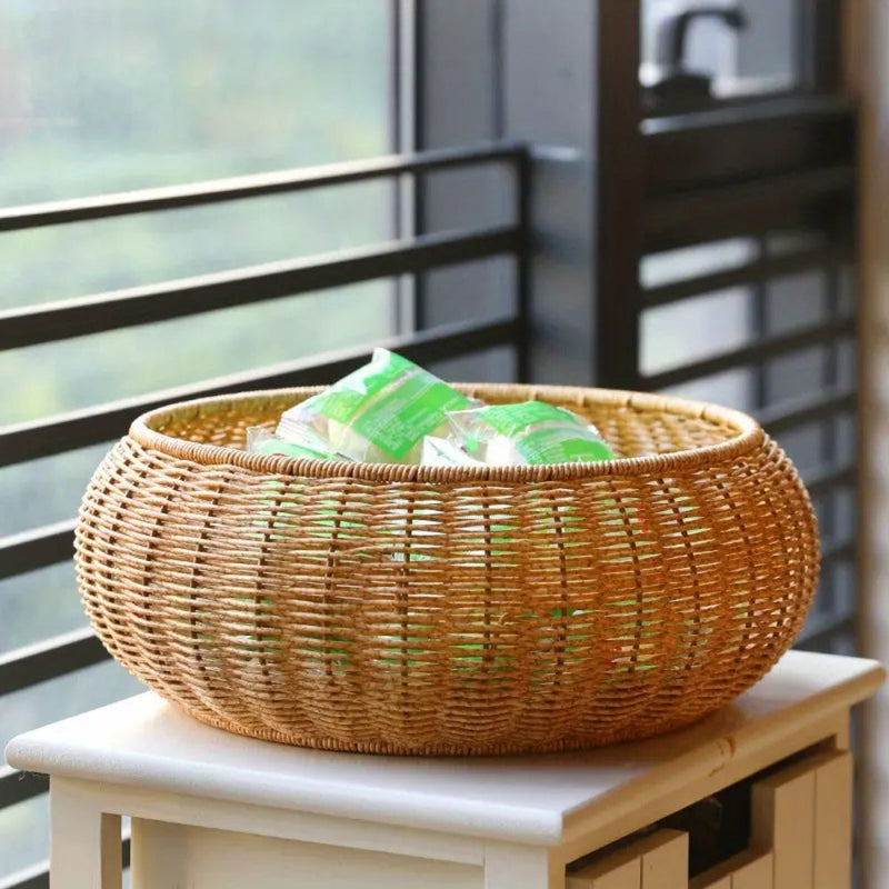 Dome-Shaped Knitted Rattan Basket with Lid