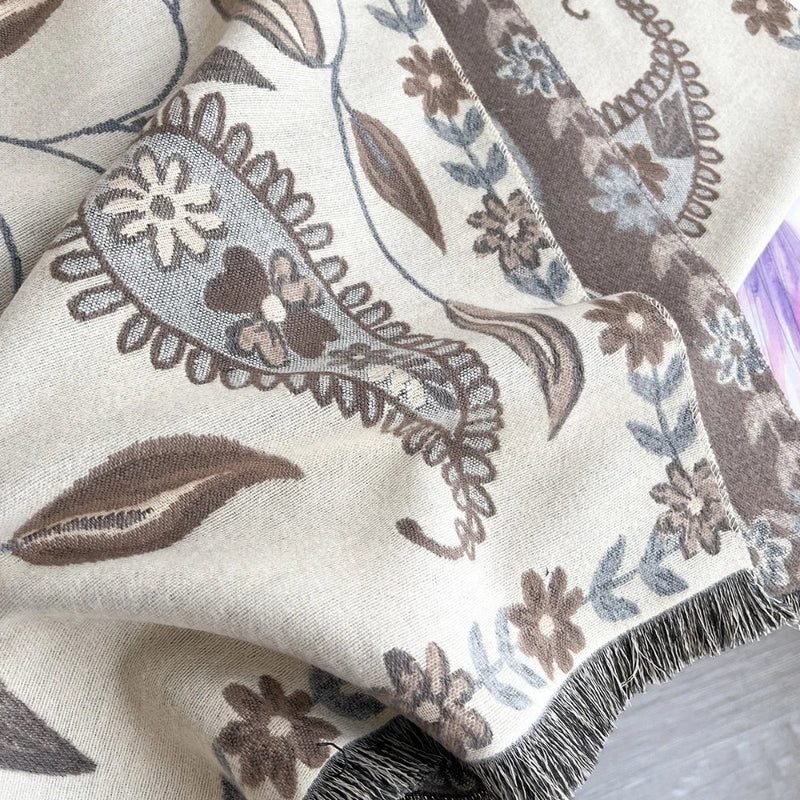 Elegant Double-Sided Floral Winter Shawl Scarf