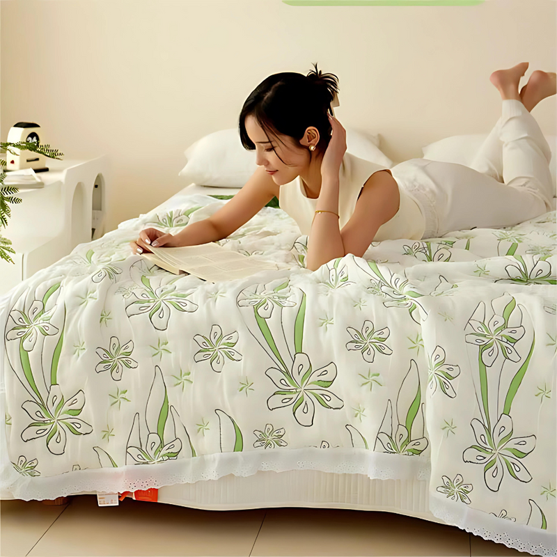 Bamboo Fiber Fresh Style Floral Blanket