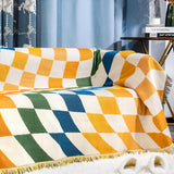 Colorful Checkerboard Tassel Blanket