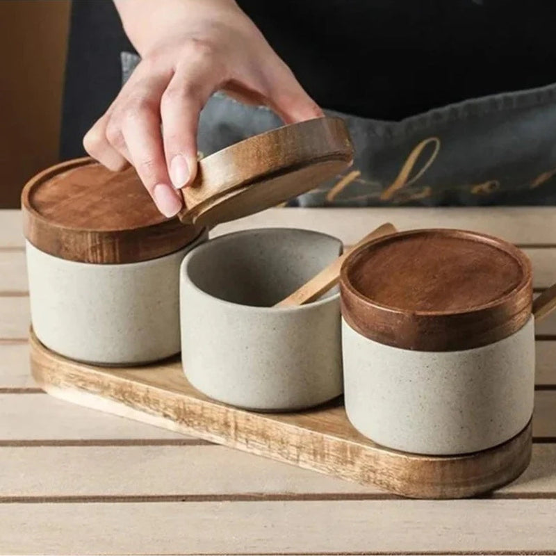 Rustic Ceramic Seasoning Jar Set