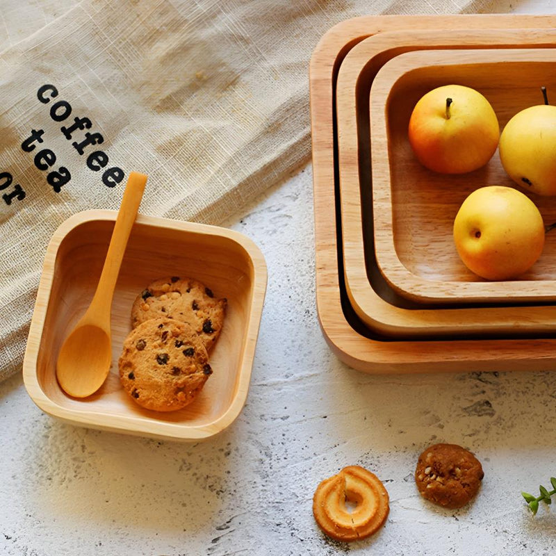 Natural Wood Square Bowl