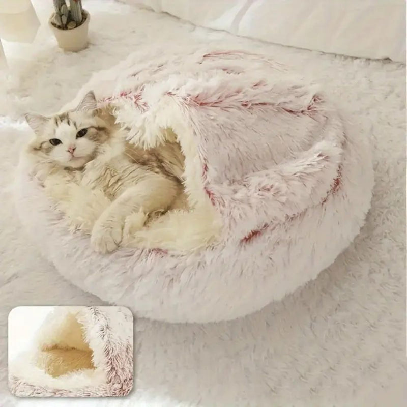 Round Hooded Faux Fur Pet Bed