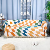 Colorful Checkerboard Tassel Blanket