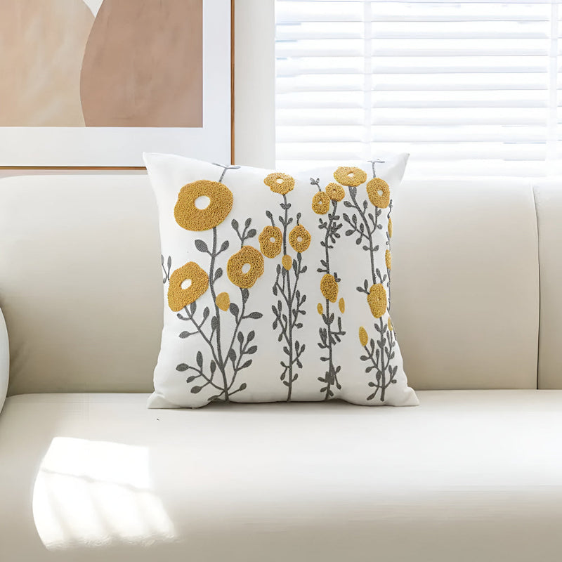 Floral Essence Embroidered Cushion Cover