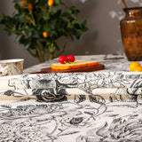 Black Floral Tasseled Farmhouse Tablecloth