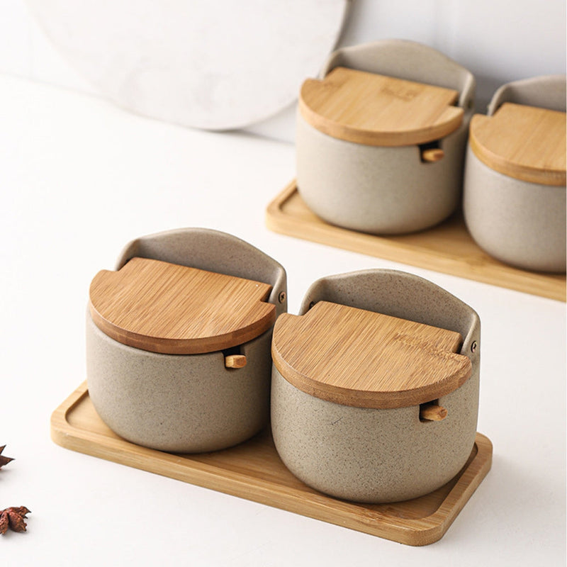 Ceramic Bamboo Spice Jar Set