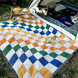 Colorful Checkerboard Tassel Blanket