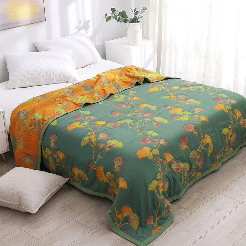 Jacquard Floral Ginkgo Leaves Reversible Blanket