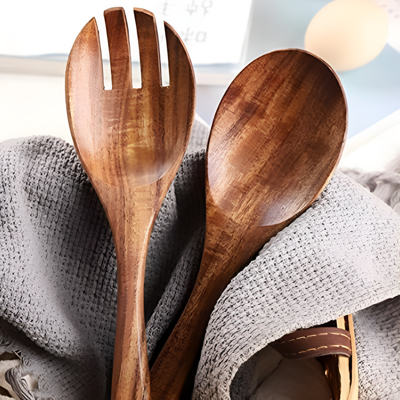 Rustic Teak Salad Serving Set | 2 Pcs