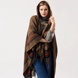 Acrylic Hooded Striped Poncho Shawl