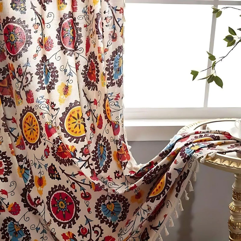Boho Color Wheel Bloom Tassel Curtain