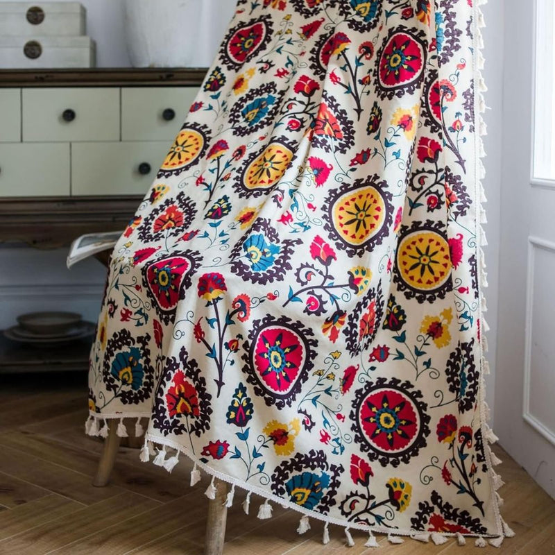 Boho Color Wheel Bloom Tassel Curtain