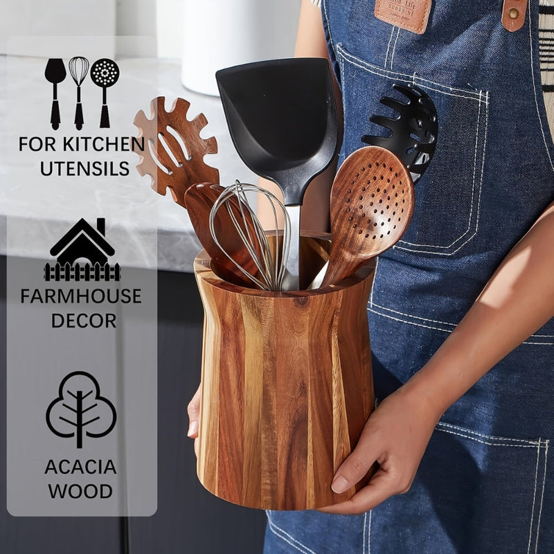 Elegant Acacia Wood Rotating Utensil Holder
