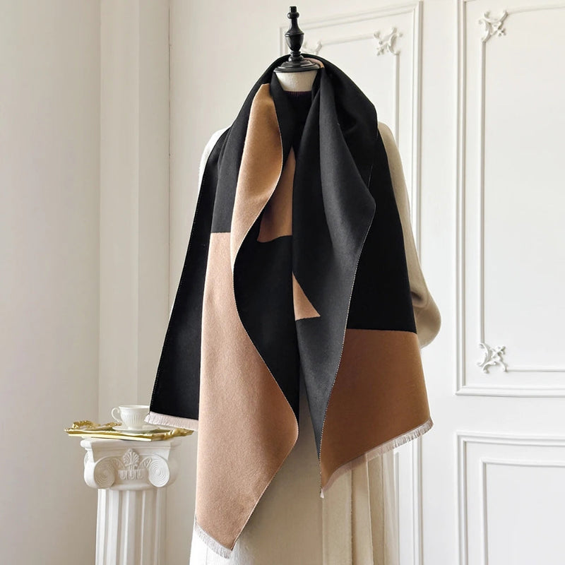 Two Tone Geometric Luxe Shawl Scarf