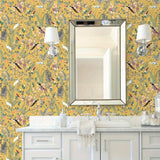 Golden Canopy Bird and Leaf Peelable Wallpaper