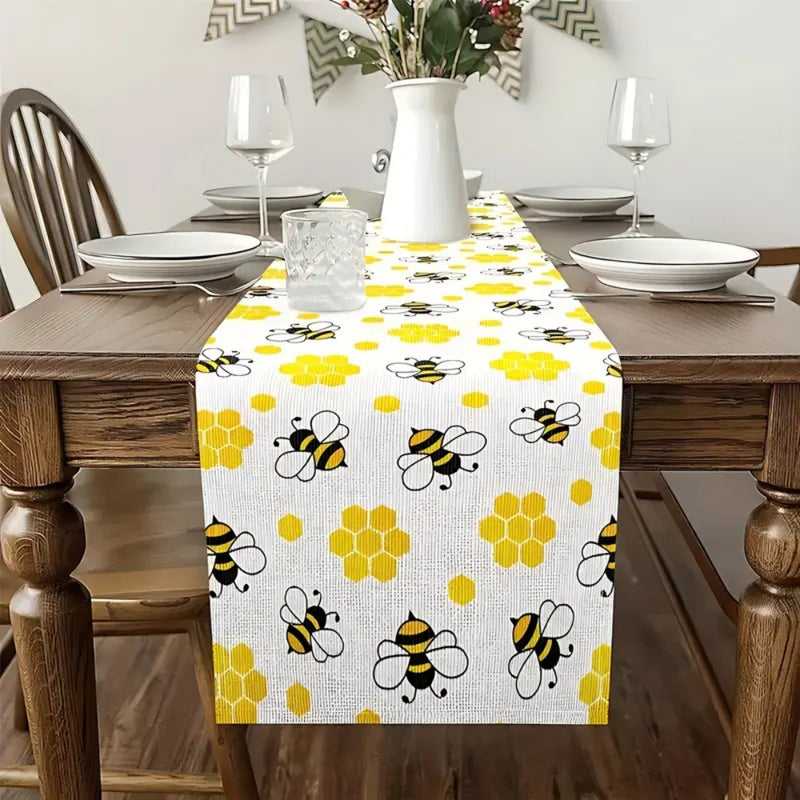 Honeycomb Buzz Linen Table Runner
