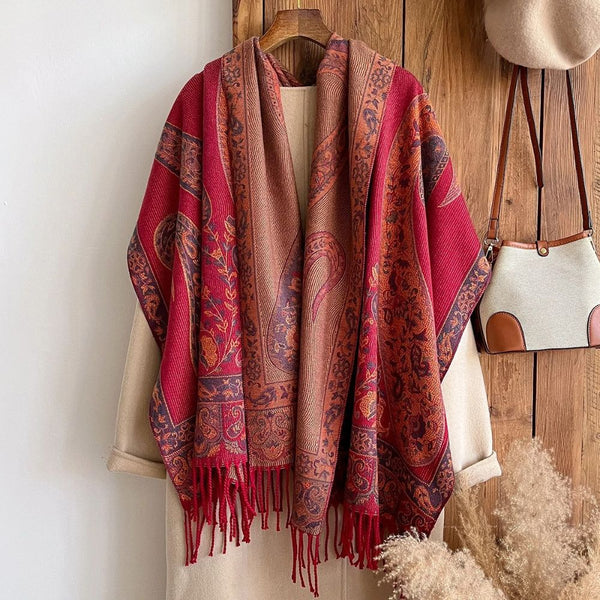Paisley Elegance Winter Poncho Shawl