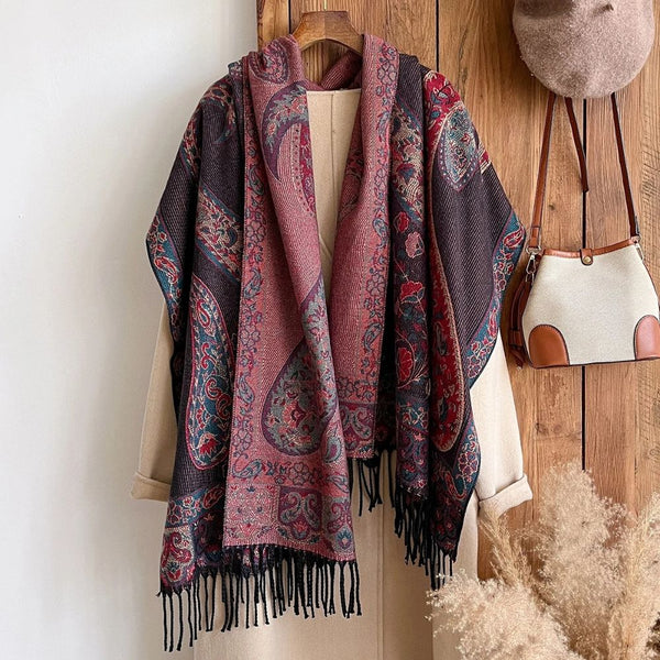 Paisley Elegance Winter Poncho Shawl