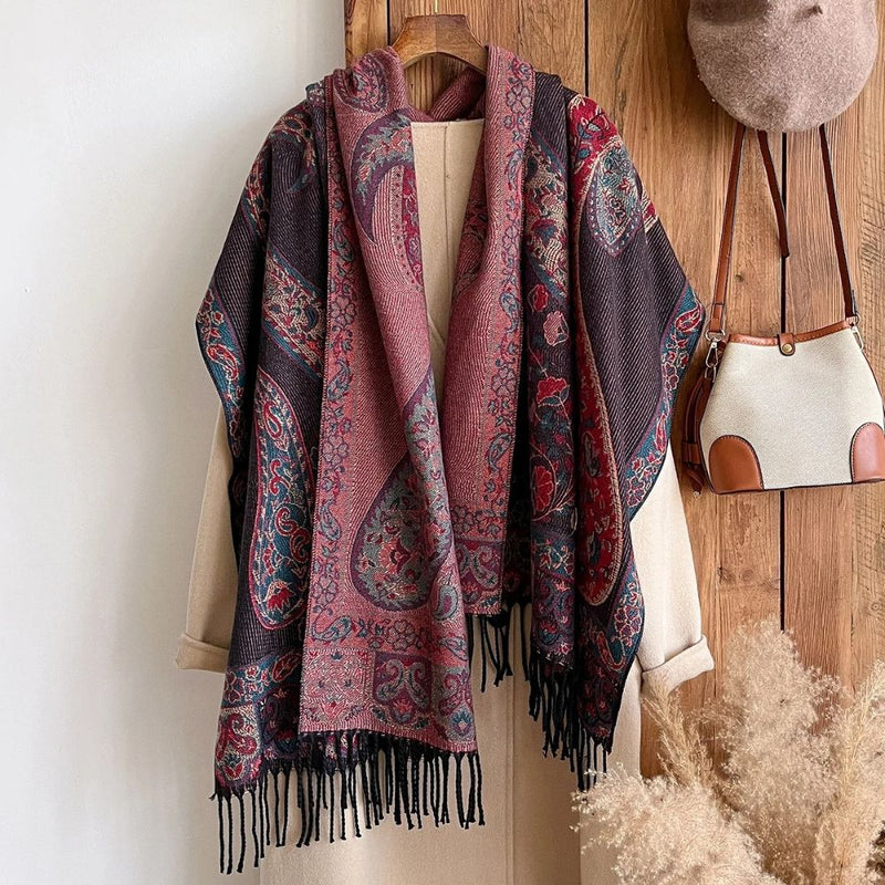 Paisley Elegance Winter Poncho Shawl