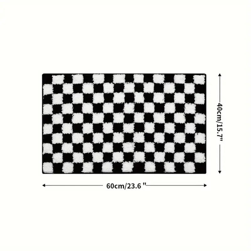 Plush Checkered Grid Bath Mat