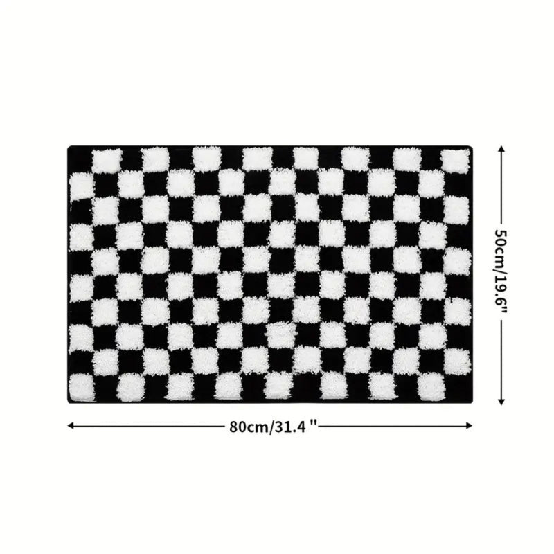 Plush Checkered Grid Bath Mat