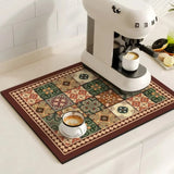 Retro Tile Design Absorbent Coffee Mat