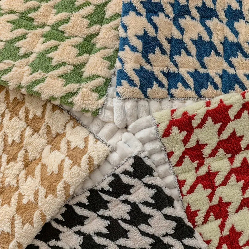 Colourful Plush Houndstooth Sofa Cover and Cushion Cover