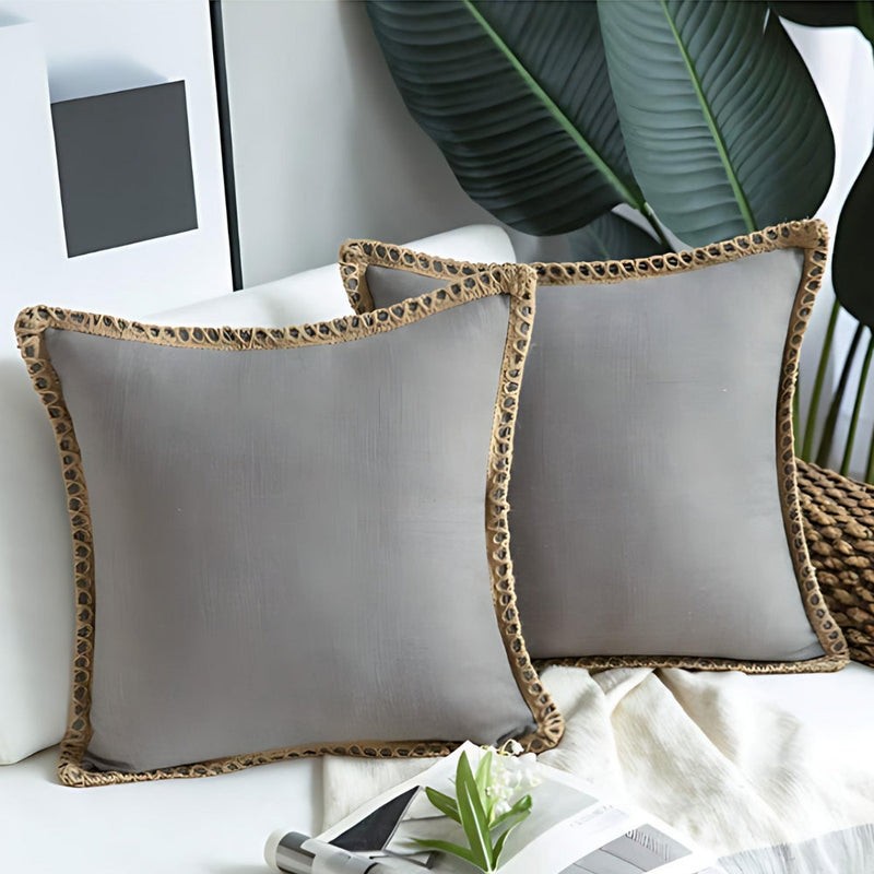 Rustic Linen Trim Decorative Cushion Cover