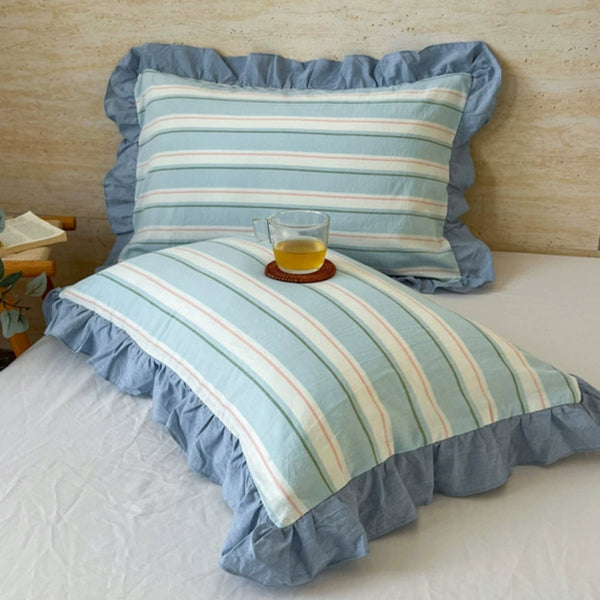 Striped Ruffled Lace Pillowcases in Multiple Colors