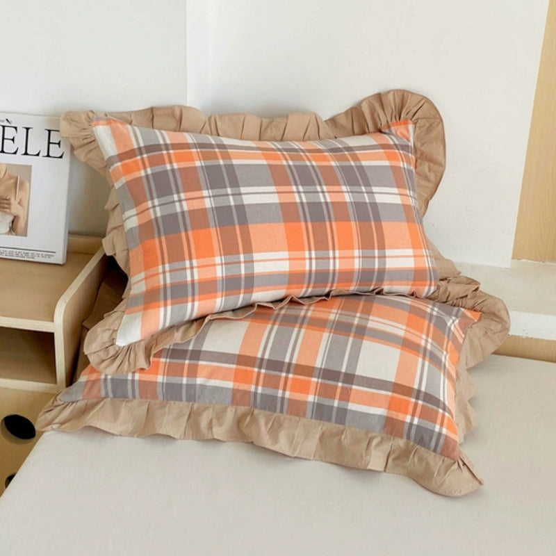 Striped Ruffled Lace Pillowcases in Multiple Colors