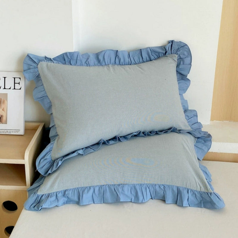 Striped Ruffled Lace Pillowcases in Multiple Colors