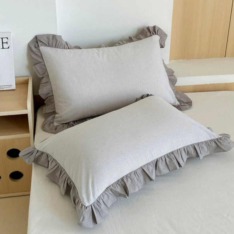Striped Ruffled Lace Pillowcases in Multiple Colors