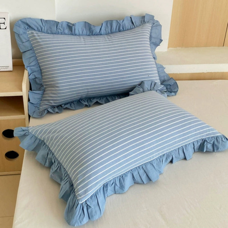 Striped Ruffled Lace Pillowcases in Multiple Colors