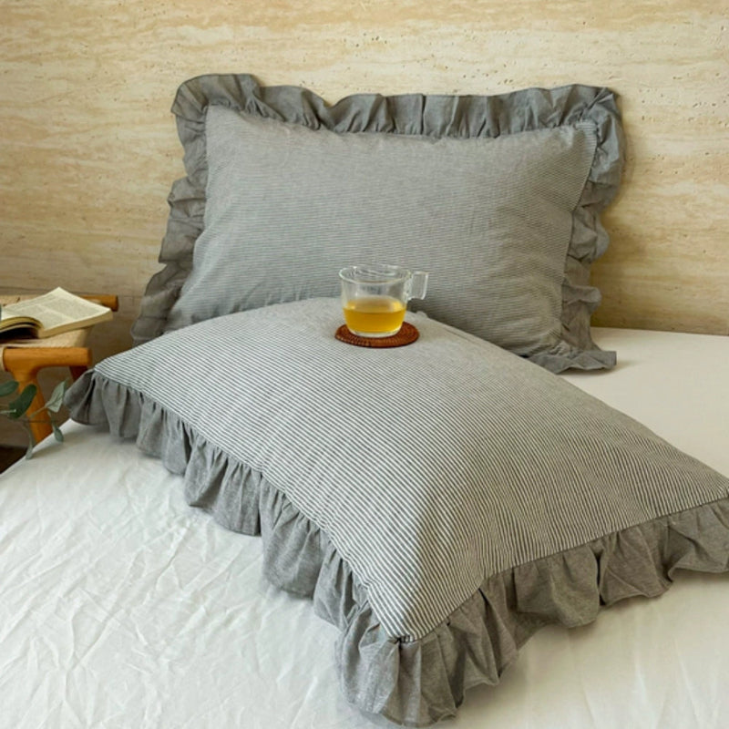 Striped Ruffled Lace Pillowcases in Multiple Colors