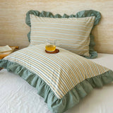 Striped Ruffled Lace Pillowcases in Multiple Colors