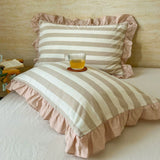 Striped Ruffled Lace Pillowcases in Multiple Colors